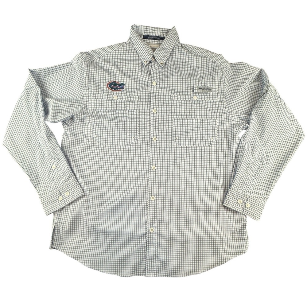 COLUMBIA PFG Super Tamiami Shirt Mens M Blue Check Florida Gators Fishing - Picture 2 of 13